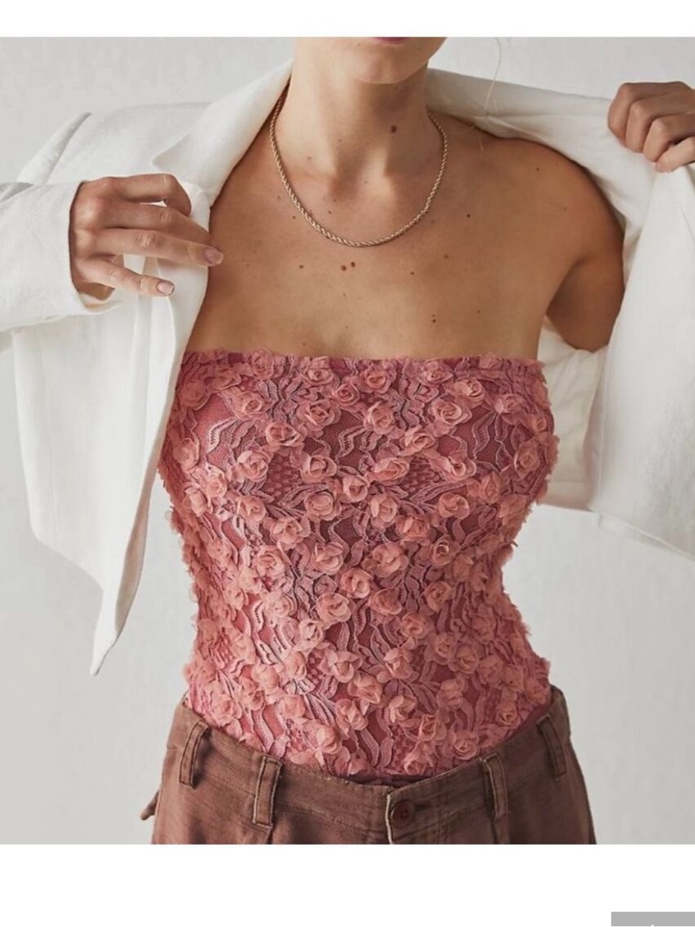 Intimately Free People Flirty in Floral Dusty Rose Floral Mesh Bandeau Bodysuit